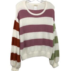 LSPACE Sweater Small Striped Fuzzy Cozy Lounge Sweater Pullover